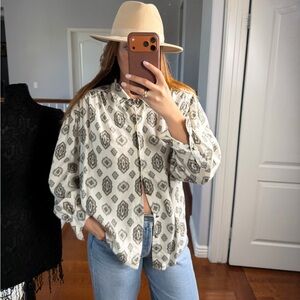 Patterned Cream and Black Women's Top